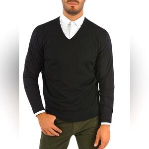 NWOT Wool and Cashmere Ermenegildo Zegna Navy Blue V-Neck Sweater for Men-XXL